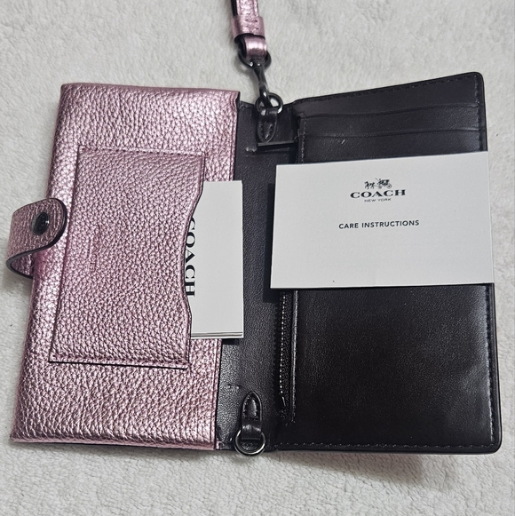 Coach Handbags - Brand New Authentic Coach Metallic Phone Wristlet- Blush Pink/Dark Gunmetal